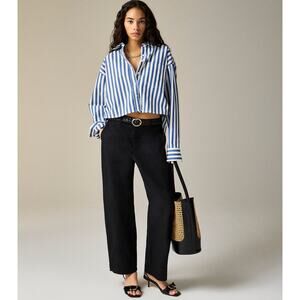J.Crew Étienne Cropped Button-Up Shirt WMNS M Blue Stripe Cotton Poplin Boxy Fit